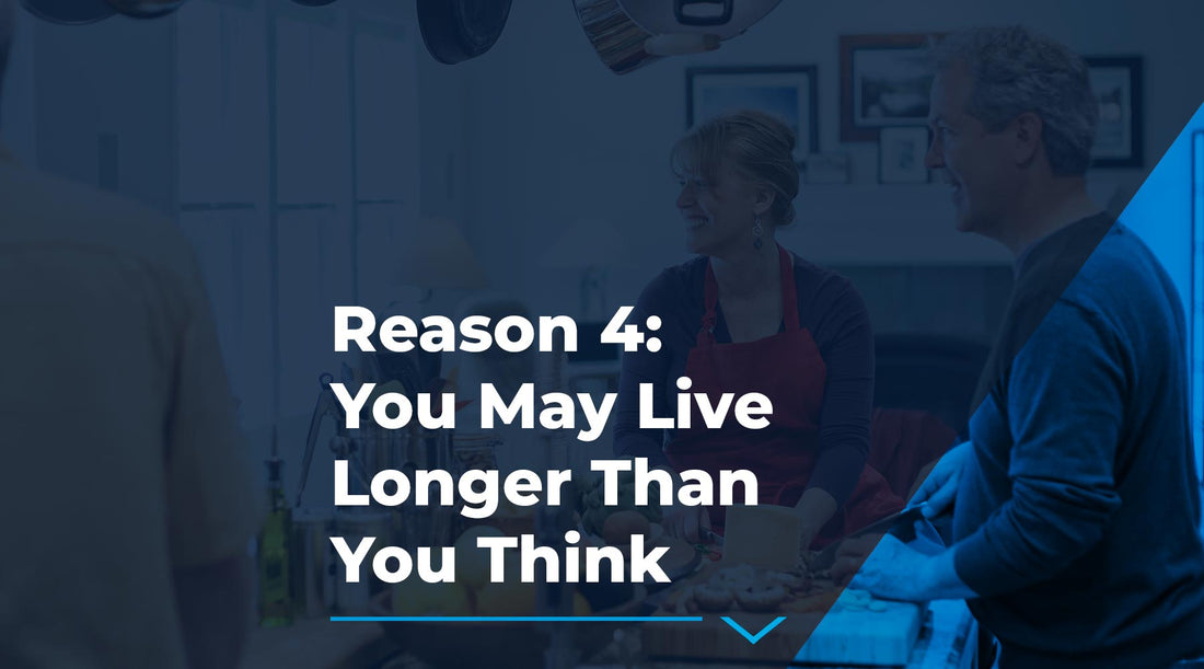 White text on a navy blue banner. Text reads: Reason 4: You May Live Longer Than You Think
