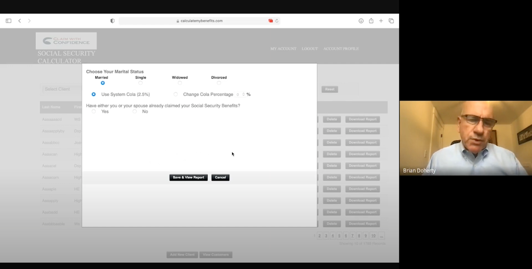 Load video: Brian Doherty demonstrates how to use the Claim with Confidence Calculator for those who are married.